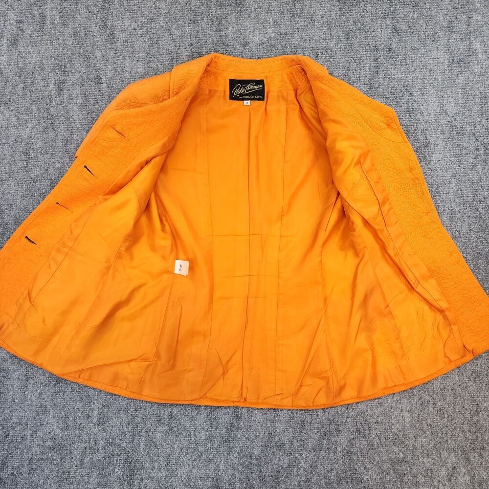 Vintage Teri Jon Rickie Freeman Blazer Womens 4 Orange Floral Inlay Short Sleeve - Picture 16 of 16
